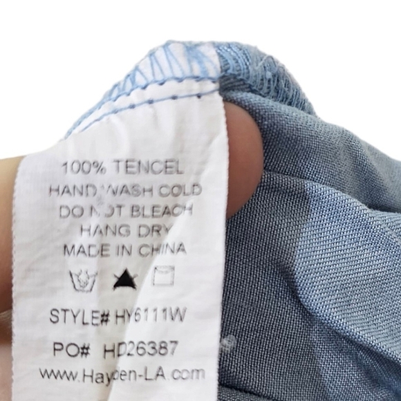 NWT Hayden Blue Tencel Buttoned Ruffle Tank Frayed Wide Leg Belted Jumpsuit - Picture 15 of 15